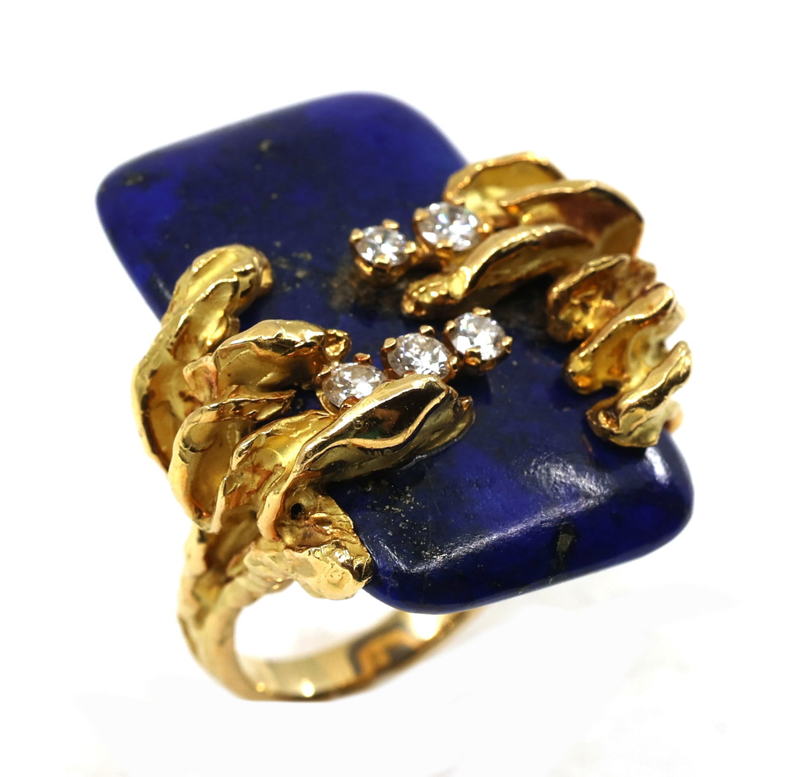CHAUMET 18K YELLOW GOLD LAPIS & DIAMOND COCKTAIL RING (1 of 8)