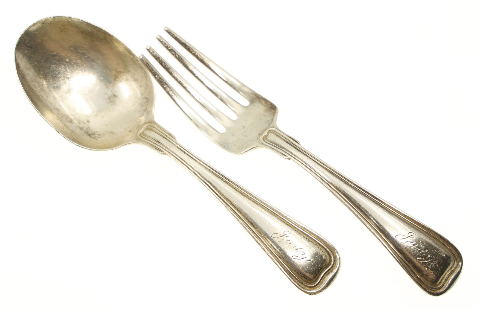 STERLING SILVER GORHAM OLD FRENCH BABY SPOON & FORK (1 of 4)
