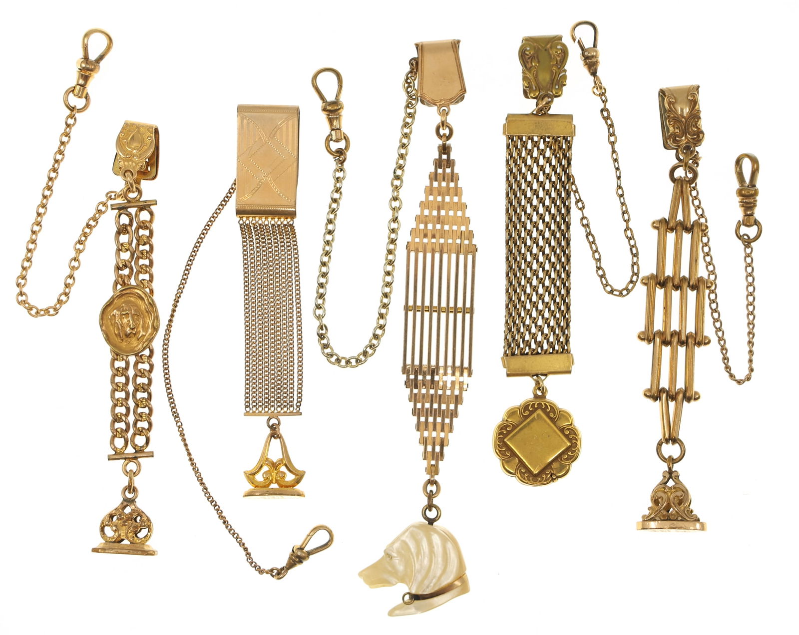 VICTORIAN GOLD-FILLED POCKET WATCH FOBS - LOT OF 5 (1 of 3)