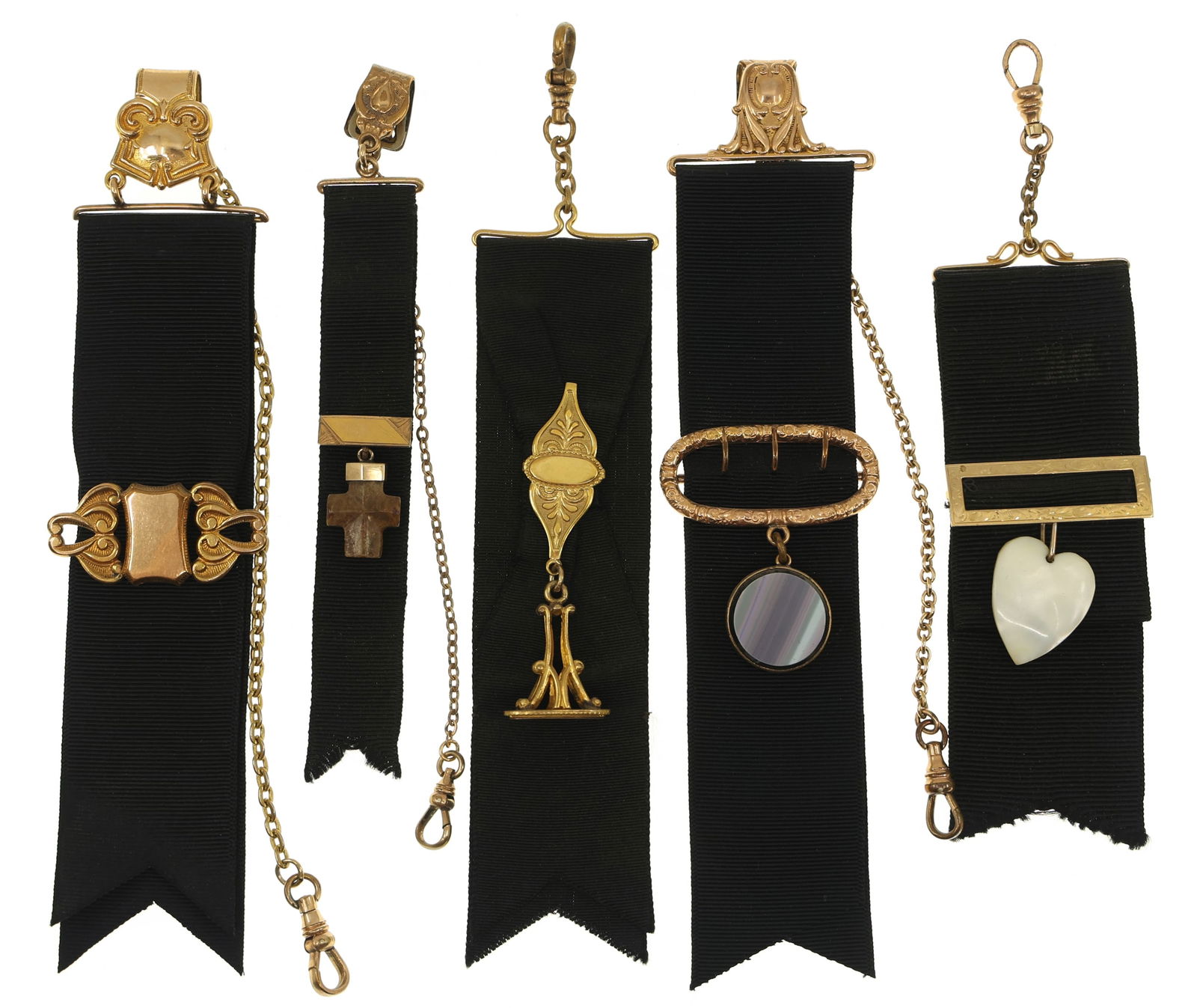 VICTORIAN GOLD-FILLED MOURNING POCKET WATCH FOBS (1 of 3)