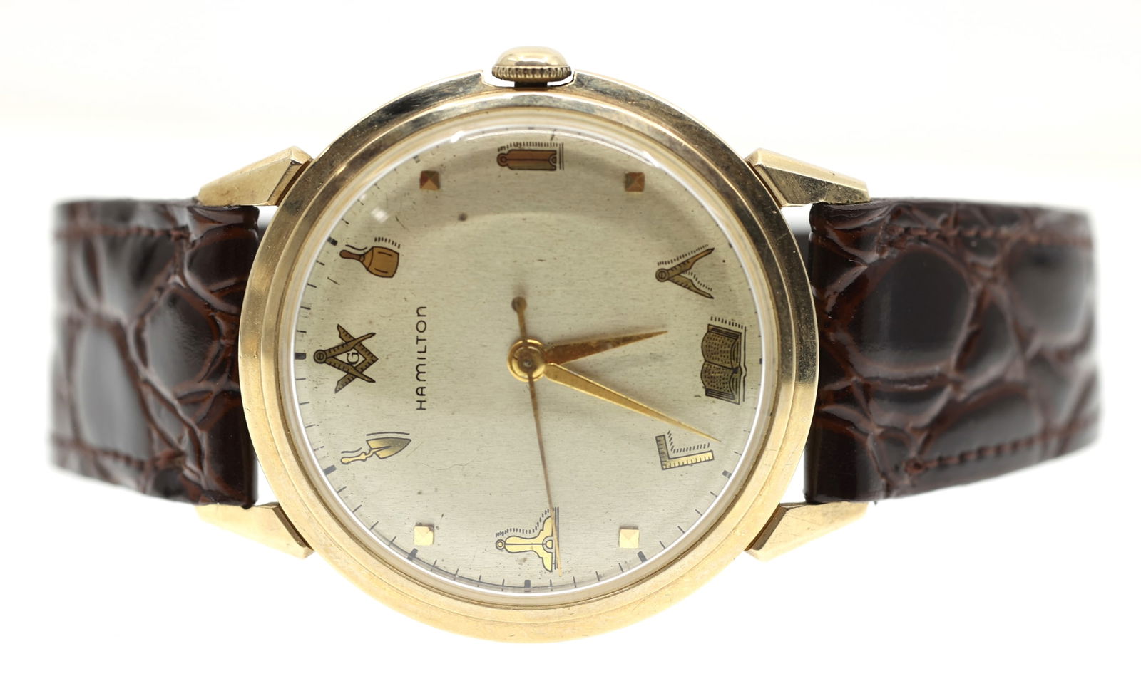 HAMILTON MASONIC GOLD-FILLED CASE MECHANICAL WRISTWATCH (1 of 8)