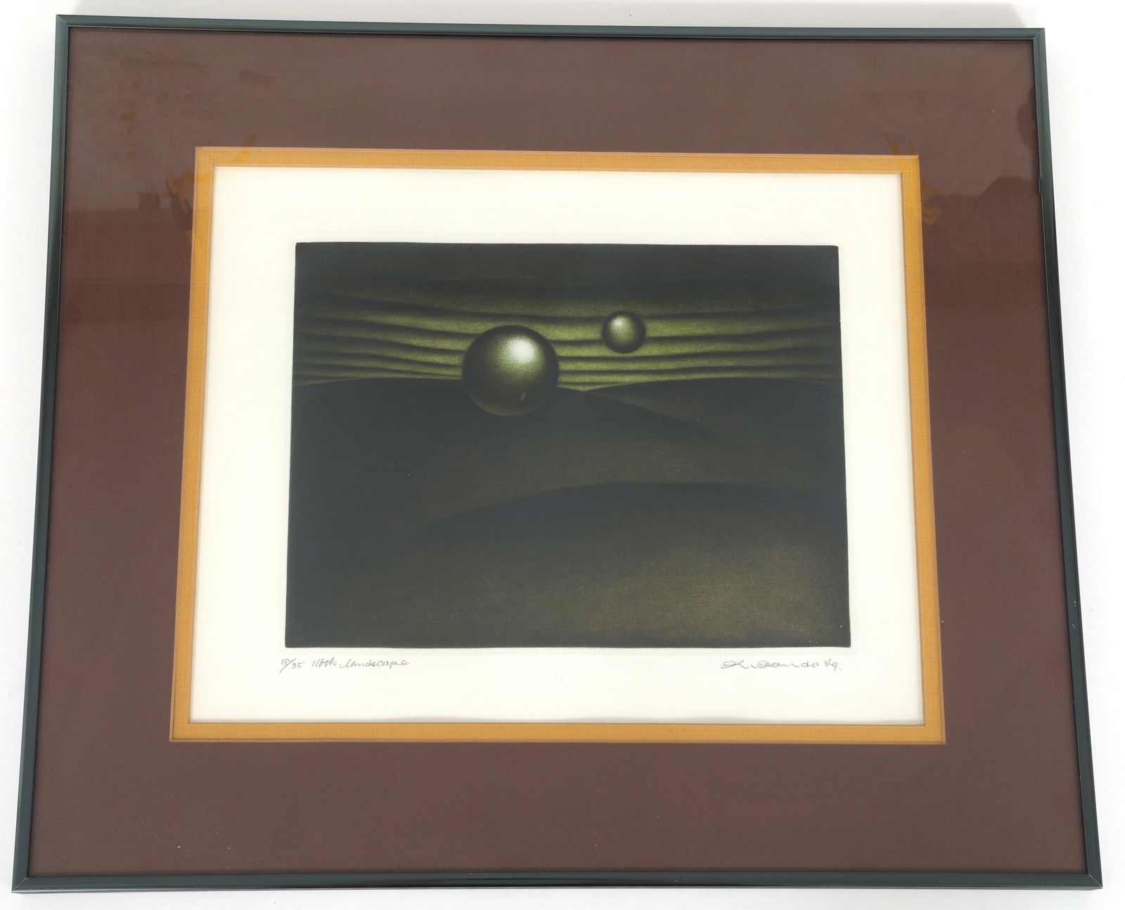 KAZUHISA HONDA 116TH LANDSCAPE MEZZOTINT PRINT SIGNED: KAZUHISA HONDA 116TH LANDSCAPE MEZZOTINT PRINT SIGNED Kazuhisa Honda (Japanese, b. 1948) mezzotint print, #18/35, dated 1978, titled "116th Landscape". Signed and numbered in pencil. Set under gl