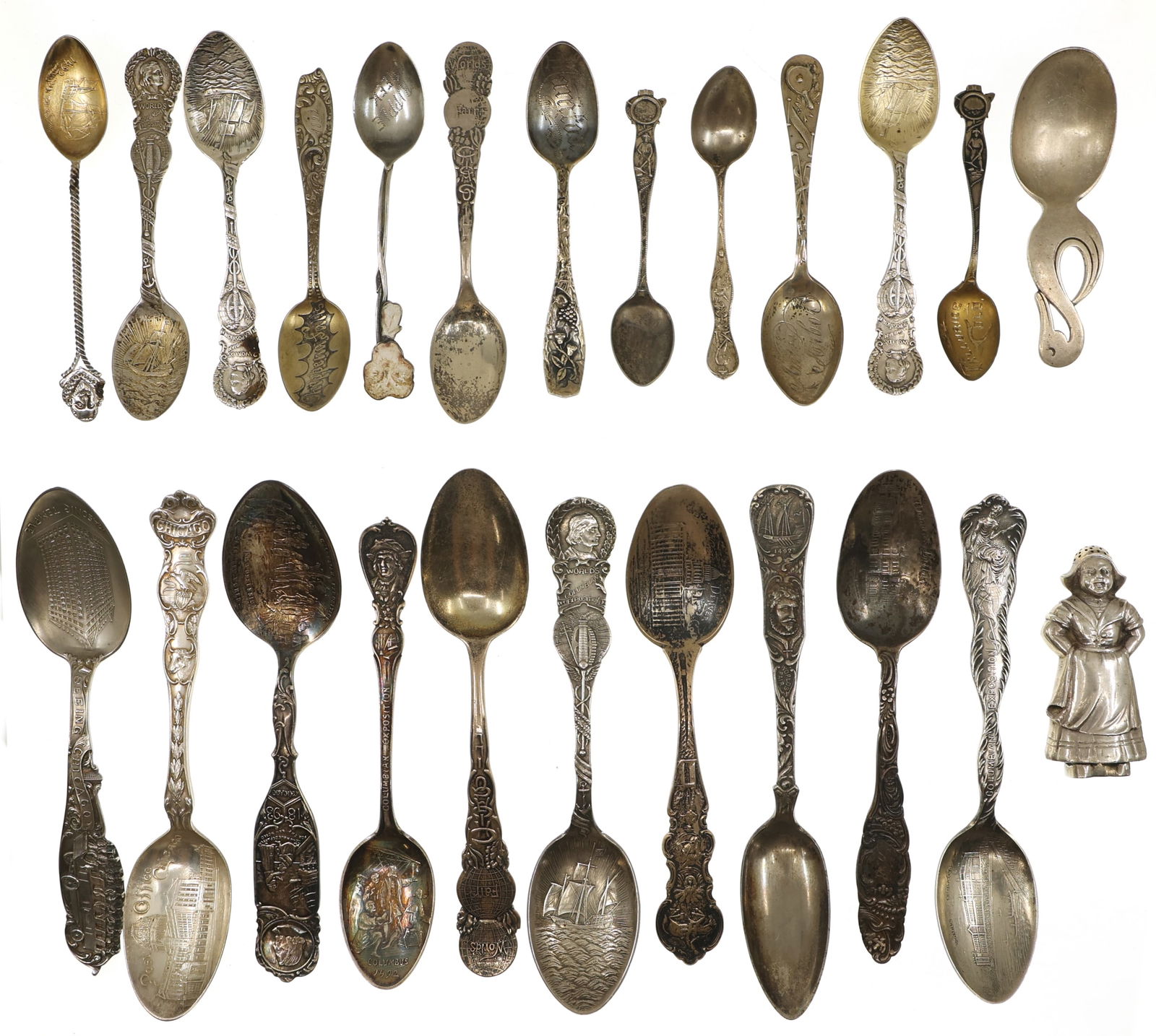 SILVER TRAVEL SOUVENIR SPOONS & SALT/ PEPPER SHAKER (1 of 3)