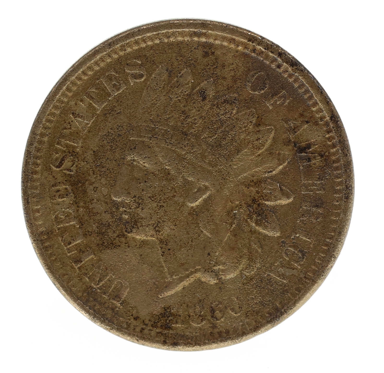 1860 US INDIAN HEAD 1C COIN F/VF (1 of 2)