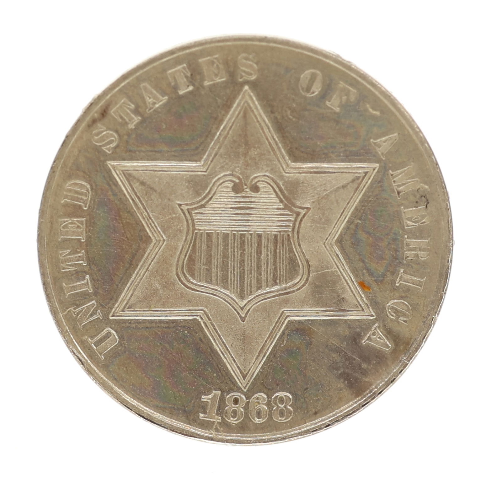 1868 US 3C SILVER COIN LACQUERED PROOF (1 of 2)