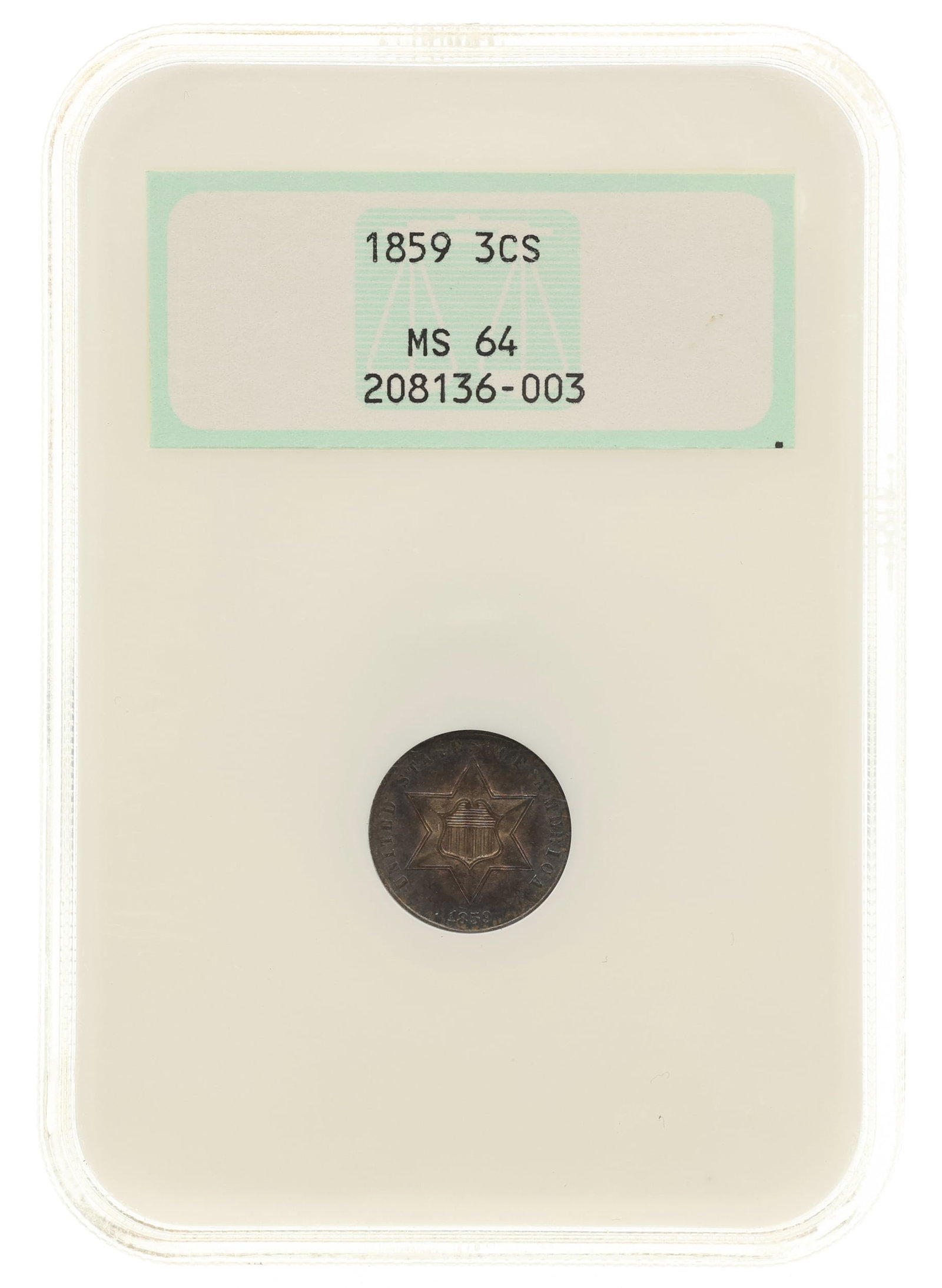 1859 US 3 CENT SILVER COIN NGC MS64 (1 of 2)