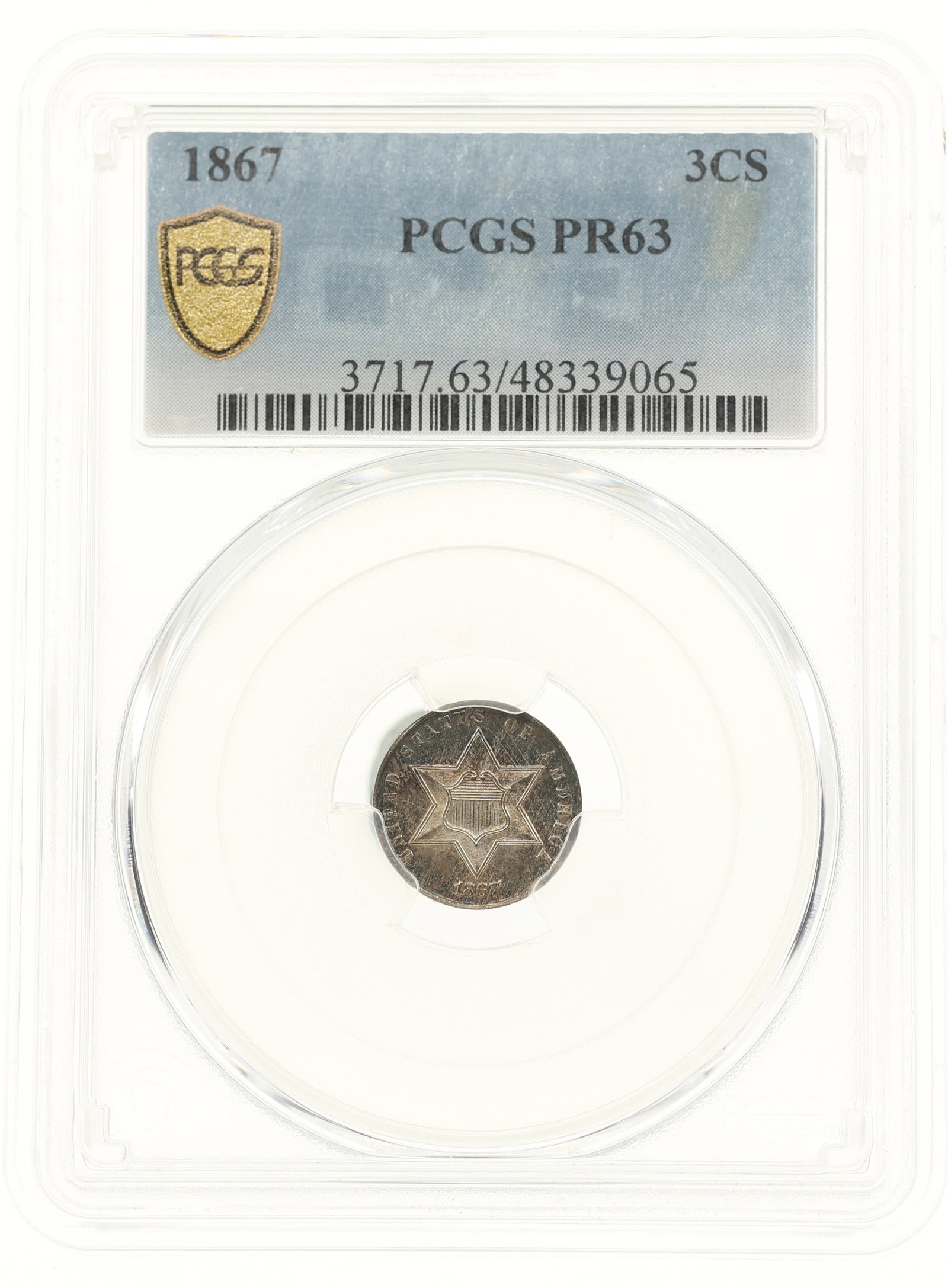 1867 US 3 CENT SILVER COIN PCGS PR63 (1 of 2)