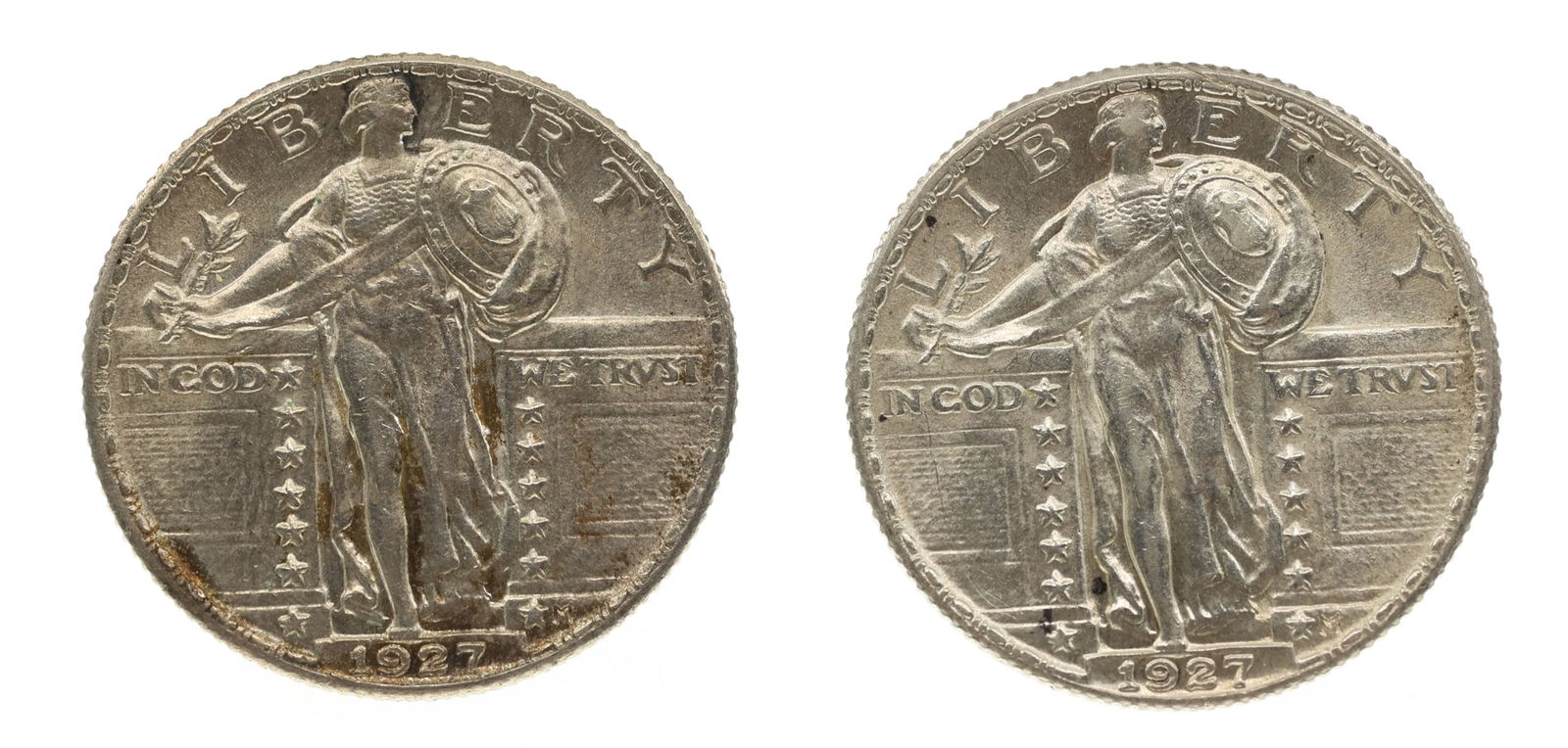 1927 US STANDING LIBERTY 25C SILVER COINS (1 of 2)