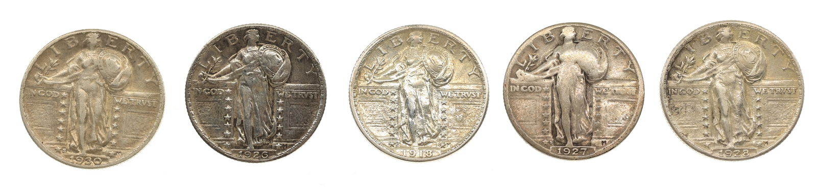 1918-1930 US STANDING LIBERTY 25C SILVER COINS (1 of 2)