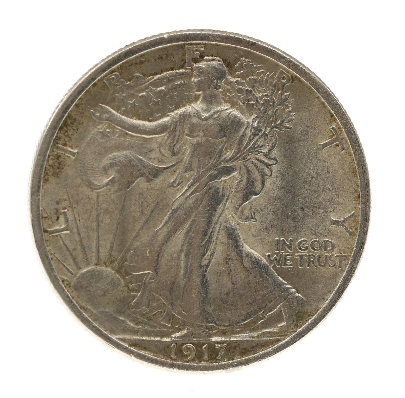 1917 US WALKING LIBERTY 50C SILVER HALF DOLLAR AU COIN (1 of 2)