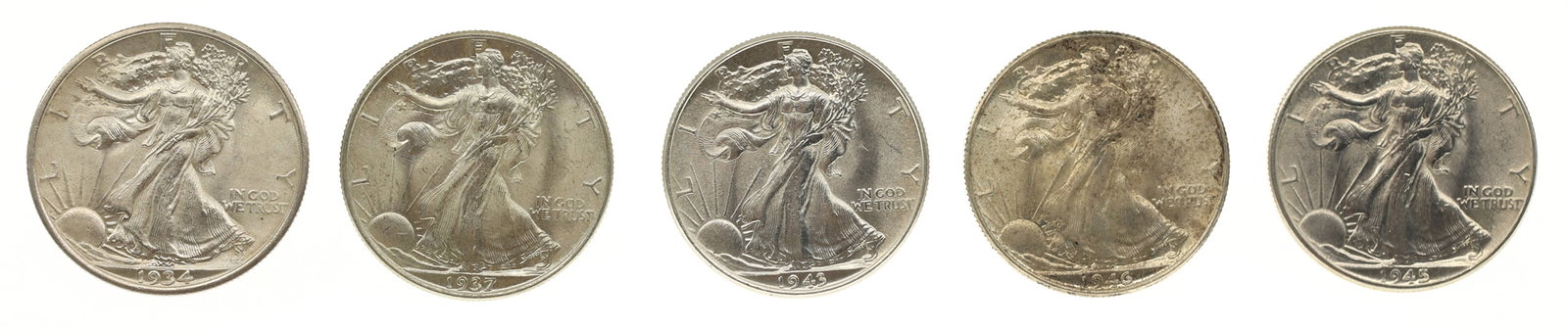 US SILVER WALKING LIBERTY 50C HALF DOLLAR COINS (1 of 2)