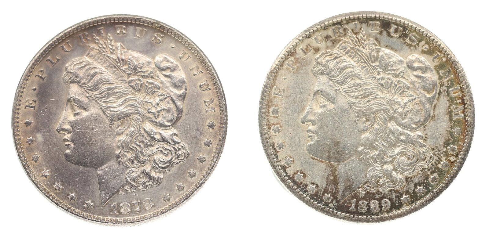 1878 & 1889-S US MORGAN $1 SILVER COINS AU CLEANED (1 of 2)