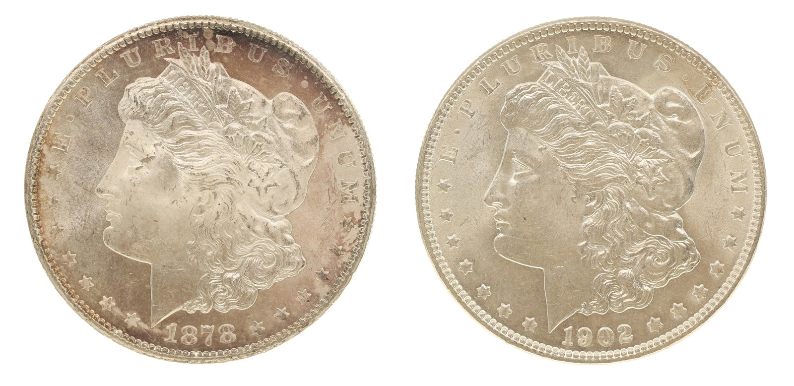 1878-S & 1902 US MORGAN DOLLAR SILVER COINS UNC (1 of 2)