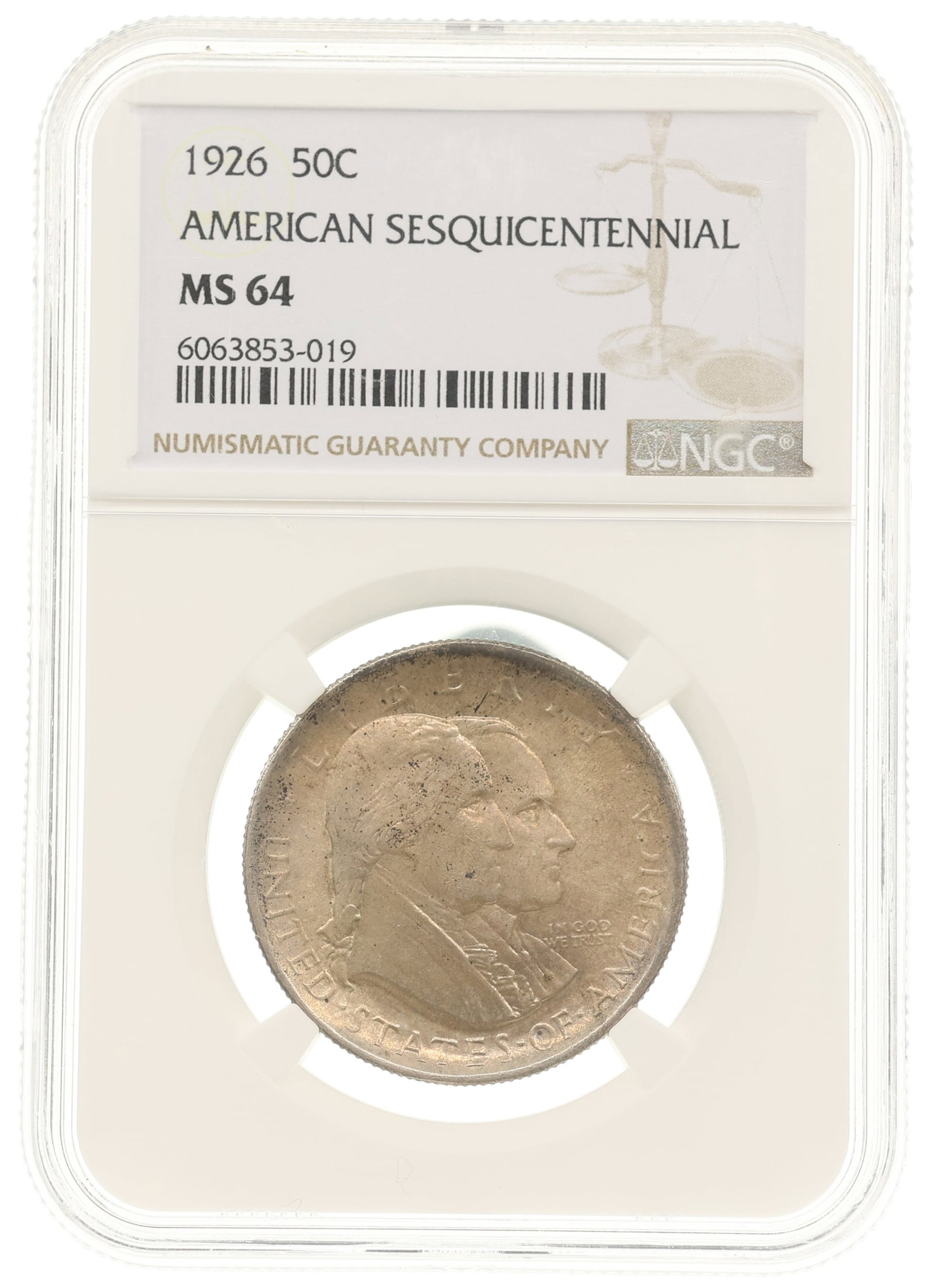 1926 US SESQUICENTENNIAL 50C SILVER COIN NGC MS 64 (1 of 2)