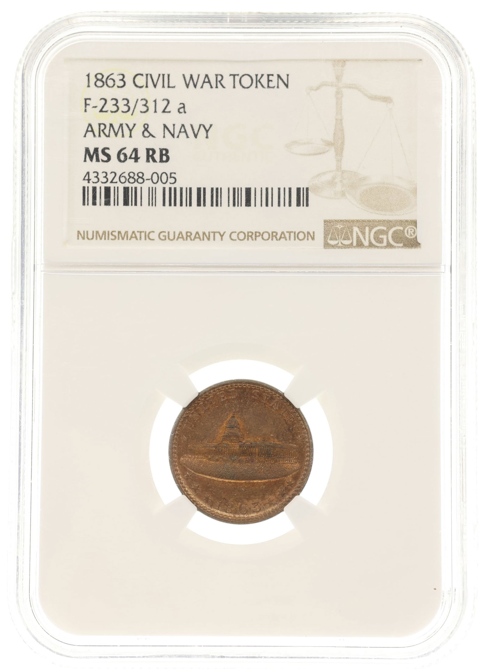 1863 US CIVIL WAR TOKEN F-233/312A NGC MS 64 RB (1 of 2)