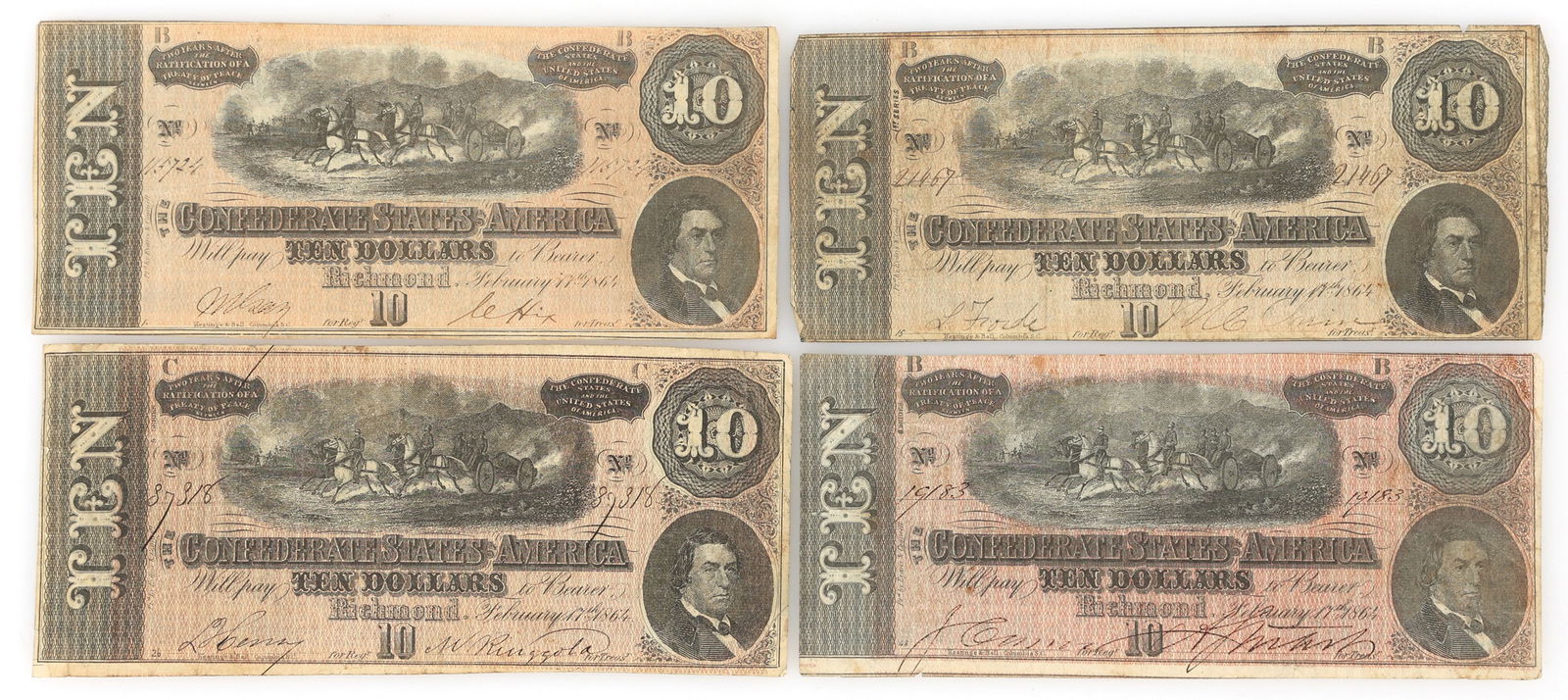1864 CONFEDERATE STATES T-68 $10 OBSOLETE NOTES (1 of 8)