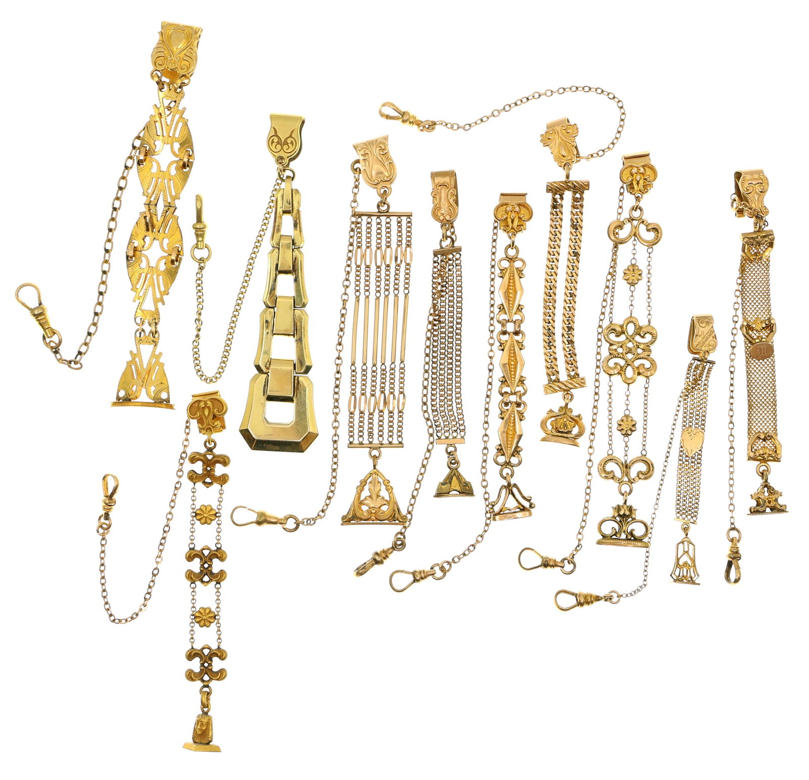 VICTORIAN GOLD-FILLED POCKET WATCH FOBS - LOT OF 10 (1 of 3)