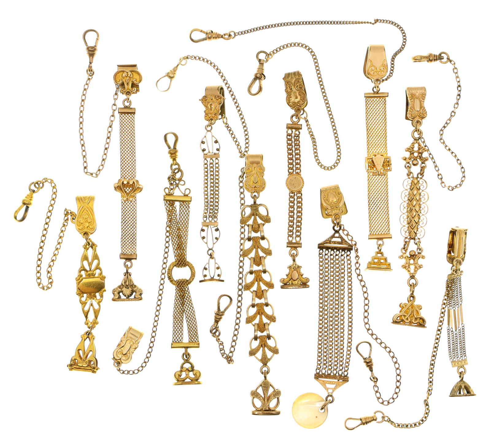 VICTORIAN GOLD-FILLED POCKET WATCH FOBS - LOT OF 10 (1 of 3)