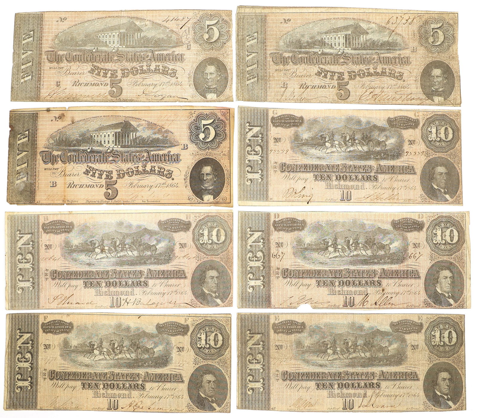 1864 CONFEDERATE STATES T-68 & T-69 OBSOLETE CURRENCY (1 of 5)