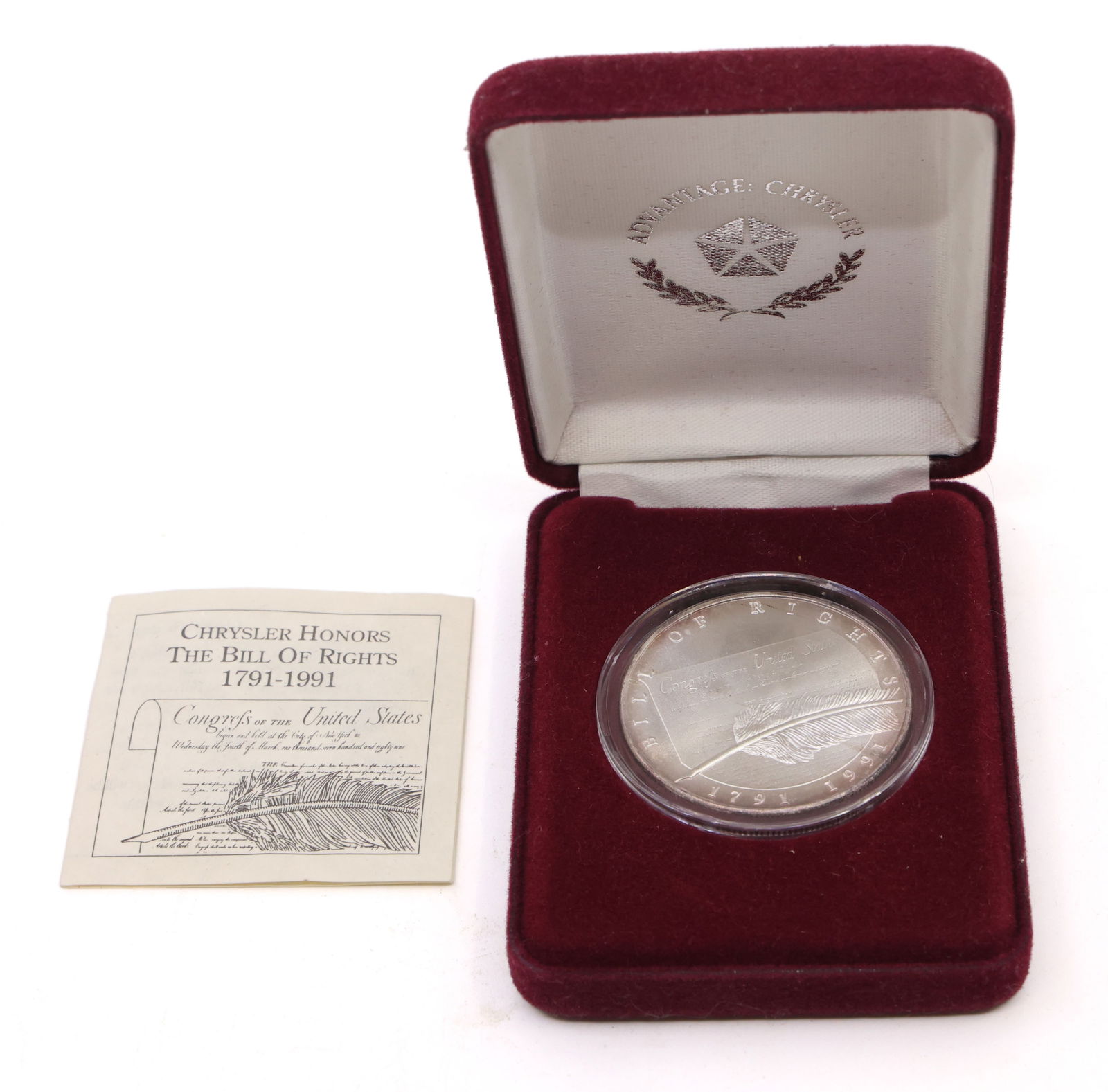 1991 US CHRYSLER COMMEMORATIVE .999 SILVER ROUND (1 of 5)