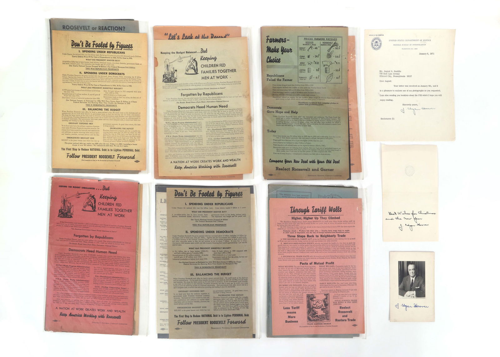 J. EDGAR HOOVER SIGNATURES & FDR CAMPAIGN PROPAGANDA (1 of 13)