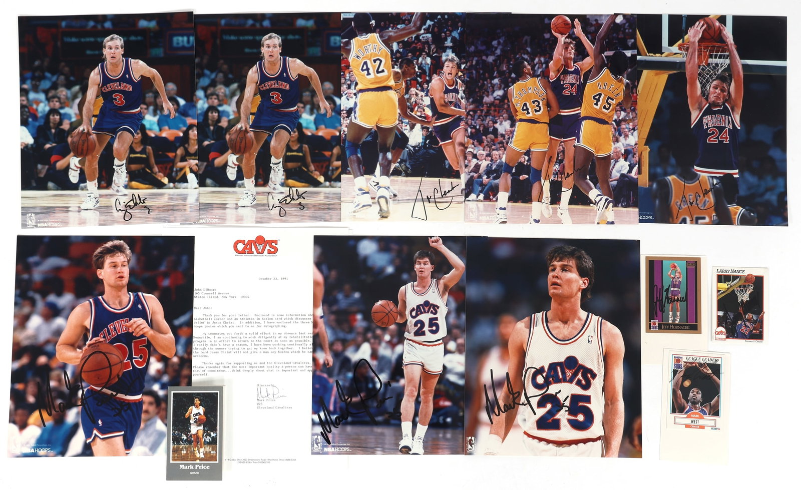 BASKETBALL AUTOGRAPHS - CHAMBERS, PRICE, & HORNACEK: BASKETBALL AUTOGRAPHS - CHAMBERS, PRICE, & HORNACEK 10+ basketball signed photo prints. Autographs include: (3) Tom Chambers 8 x 10" prints signed in black marker Mark Price</