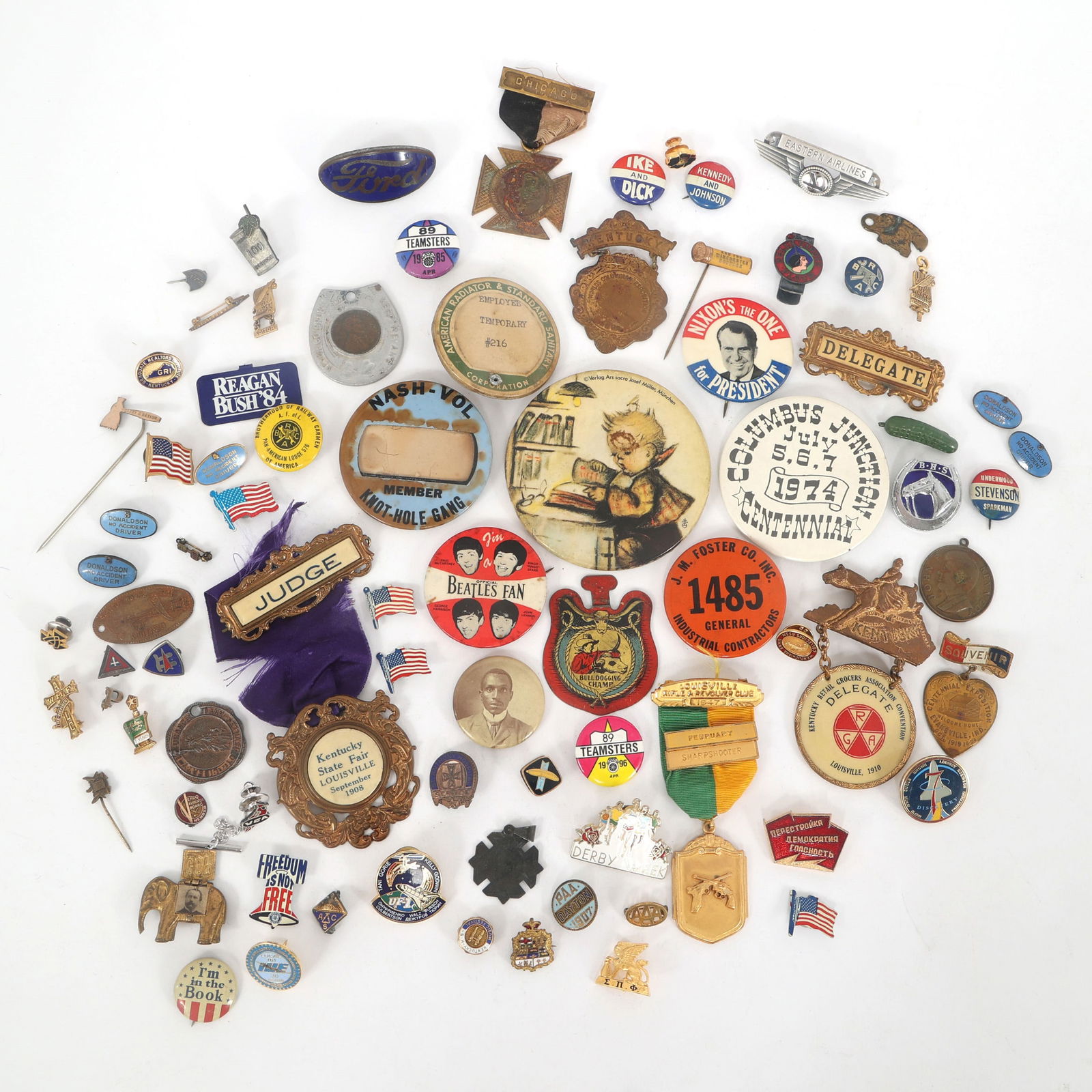 POLITICAL AND SOUVENIR PINS, BUTTONS, AND MEDALS LOT (1 of 3)