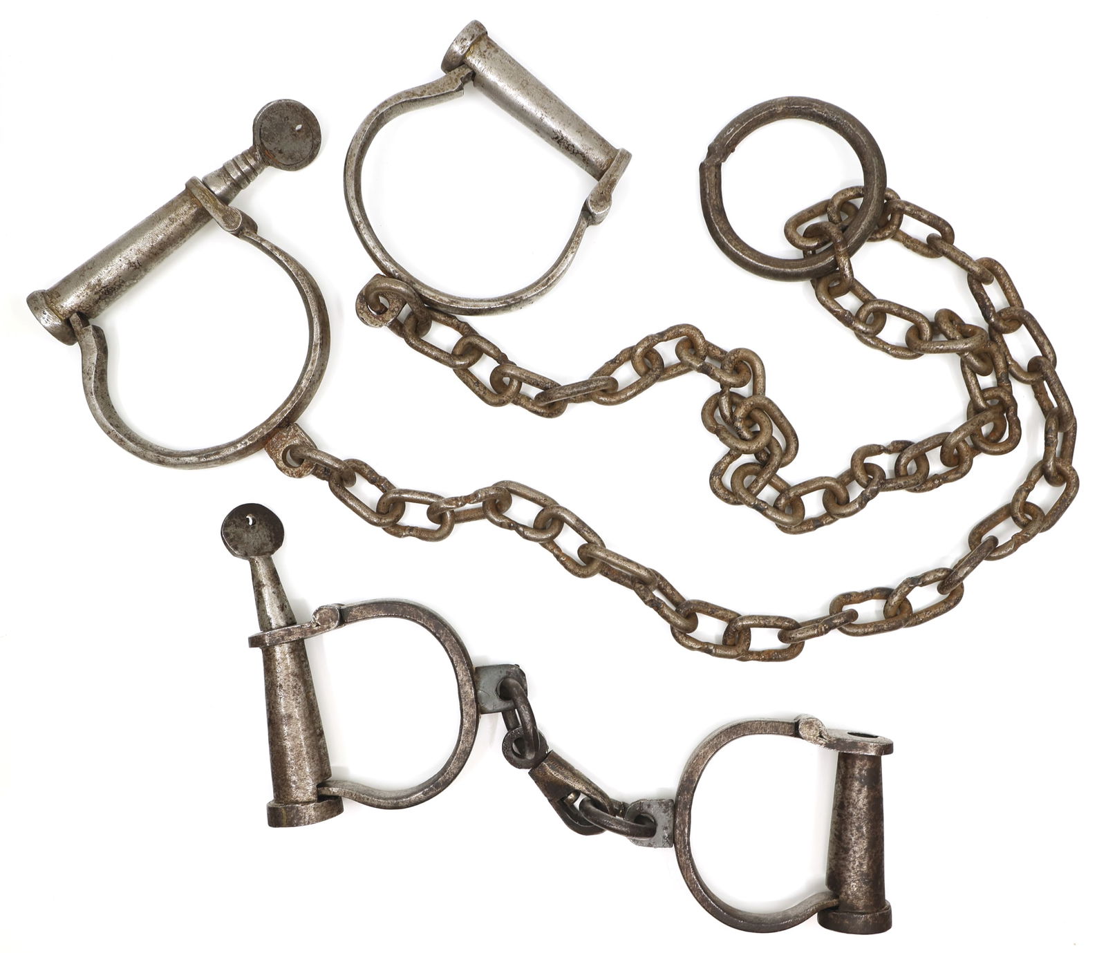 EARLY 20TH C. DARBY STYLE HANDCUFFS & LEG SHACKLES (1 of 9)