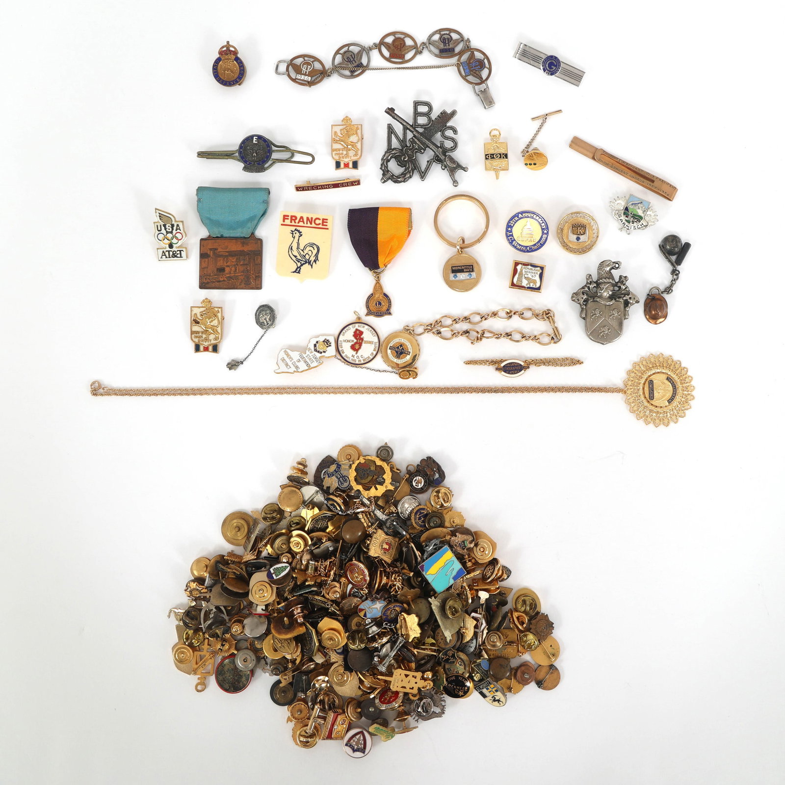 SERVICE & SOUVENIR PINS: SERVICE & SOUVENIR PINS (40+) Service & Souvenir pins & more include: Pins Brooches Tie clips Medals Necklace Bracelets Tie pins