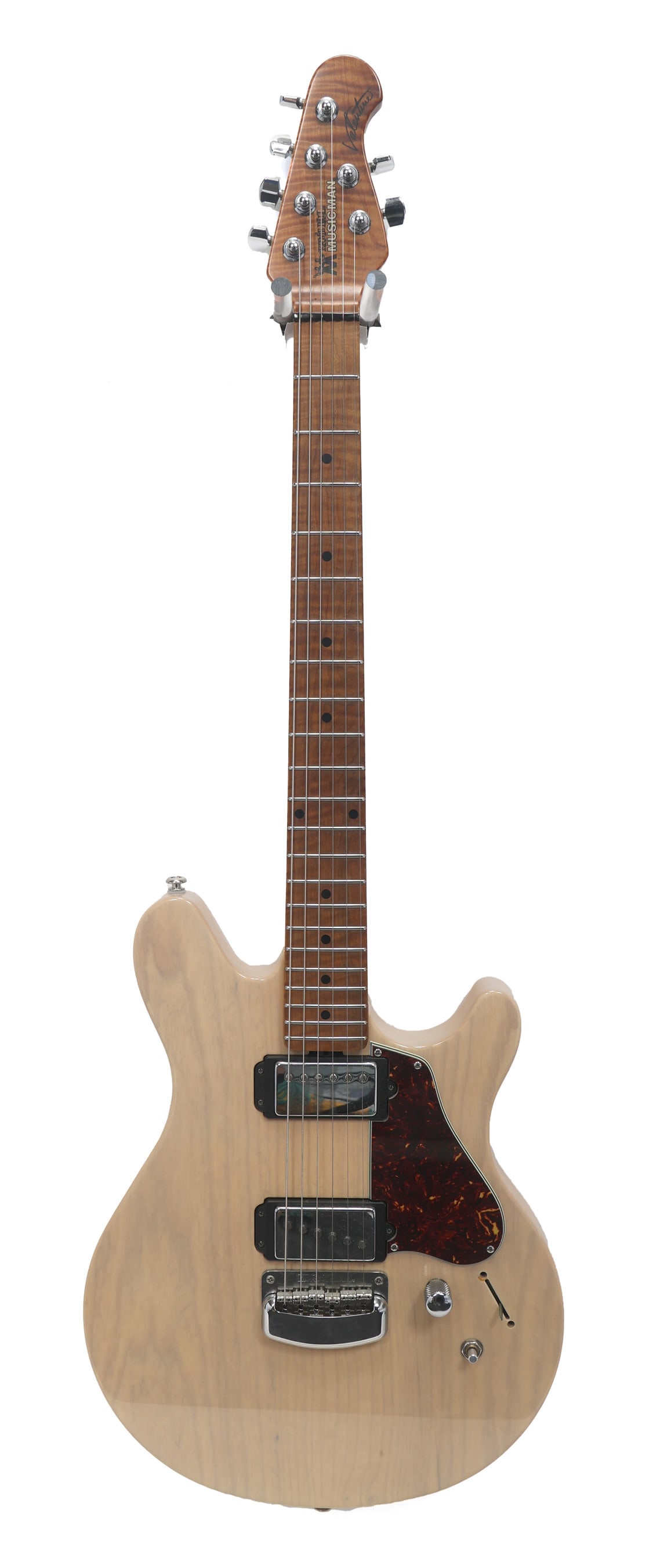 ERNIE BALL MUSIC MAN VALENTINE ELECTRIC GUITAR: ERNIE BALL MUSIC MAN VALENTINE ELECTRIC GUITAR Ernie Ball Music Man Valentine electric guitar. Pre-amp & battery. Trans Buttermilk lacquer body, brown pickguard. Includes Music Man Valen