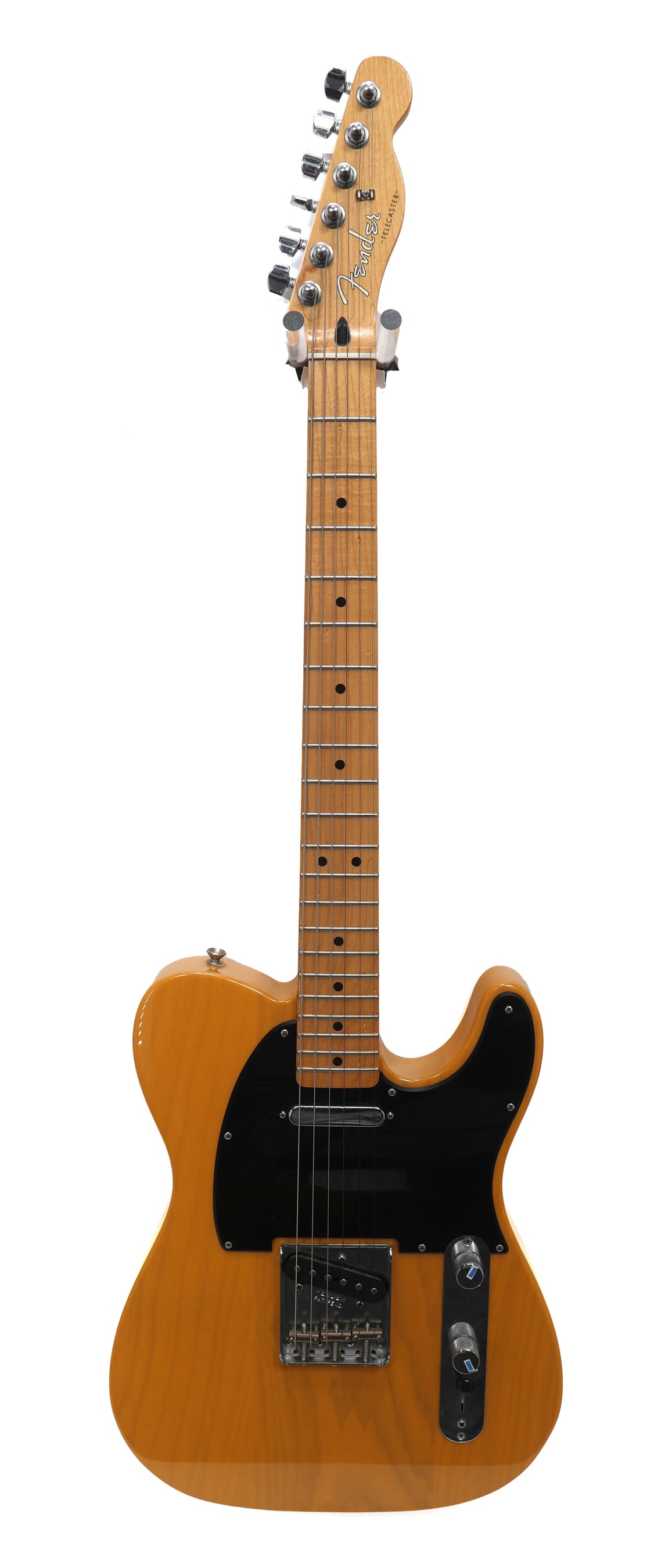 FENDER TELECASTER ELECTRIC GUITAR: FENDER TELECASTER ELECTRIC GUITAR Fender Telecaster electric guitar. Made in Mexico. Orange wood lacquer body, black pickguard. Includes black Fender hard case. Body: Solid Includes Case: Yes - Hard C