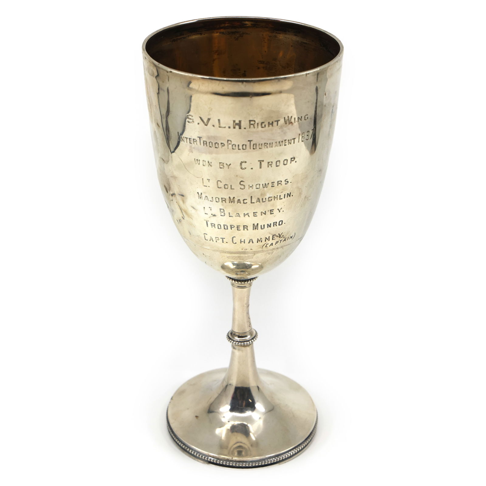 19TH C. STERLING SILVER ENGRAVED POLO TROPHY GOBLET (1 of 4)