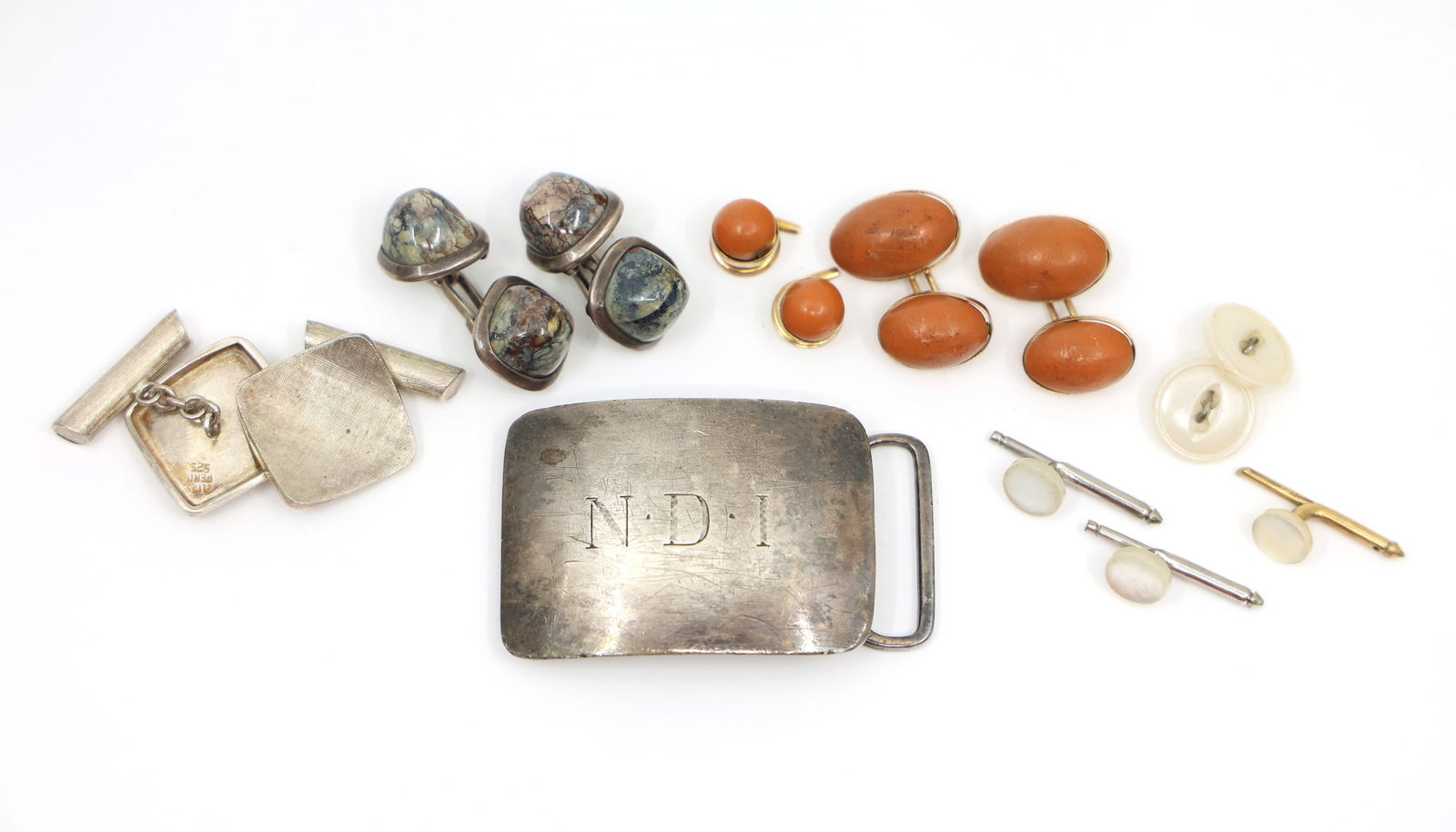 SILVER & GOLD-FILLED CUFFLINKS, SHIRT STUDS, & BUCKLE (1 of 6)