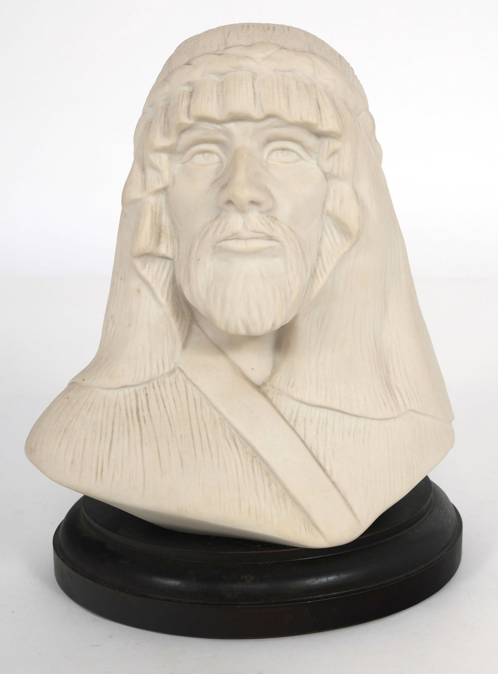 GOEBEL HUMMEL PORCELAIN HELEN G. YOUNG SIMON PETER BUST: GOEBEL HUMMEL PORCELAIN HELEN G. YOUNG SIMON PETER BUST Goebel Hummel porcelain Helen Granger Young designed bust of Simon/Peter, one of Jesus' twelve disciples. Affixed to a wooden bas