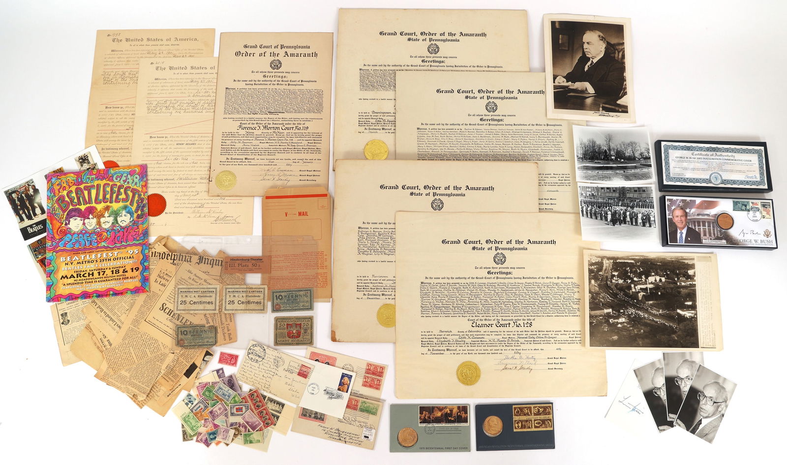 BEATLES MEMORABILIA, FIRST DAY COVERS, MASONIC CHARTERS (1 of 7)