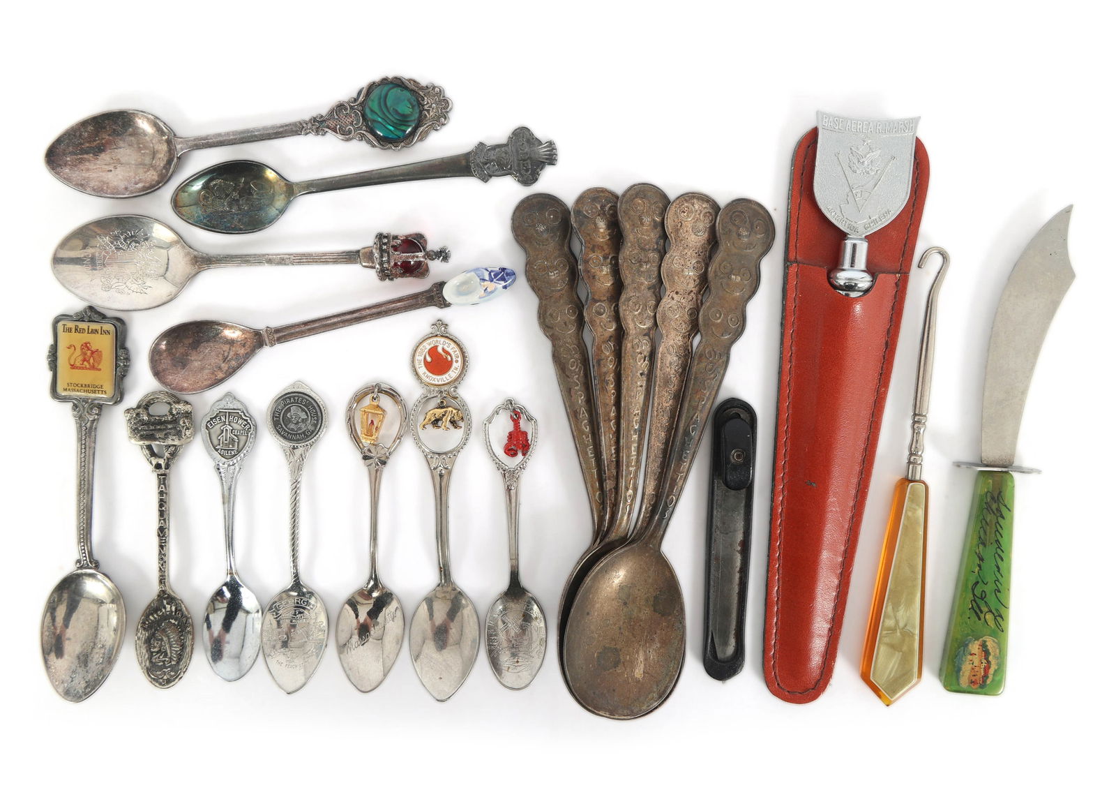 SOUVENIR SPOONS, LETTER OPENER, KNIFE, & BUTTON HOOK (1 of 11)