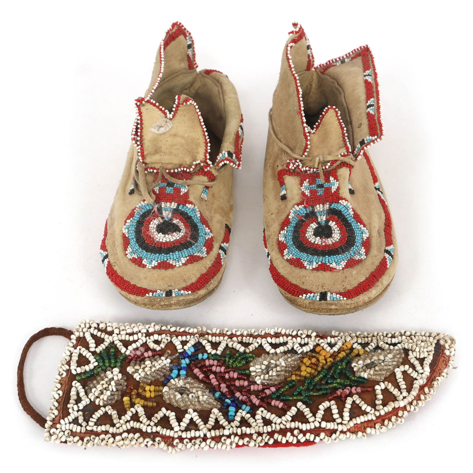BEADED HIDE MOCCASINS AND KNIFE SHEATH (1 of 7)