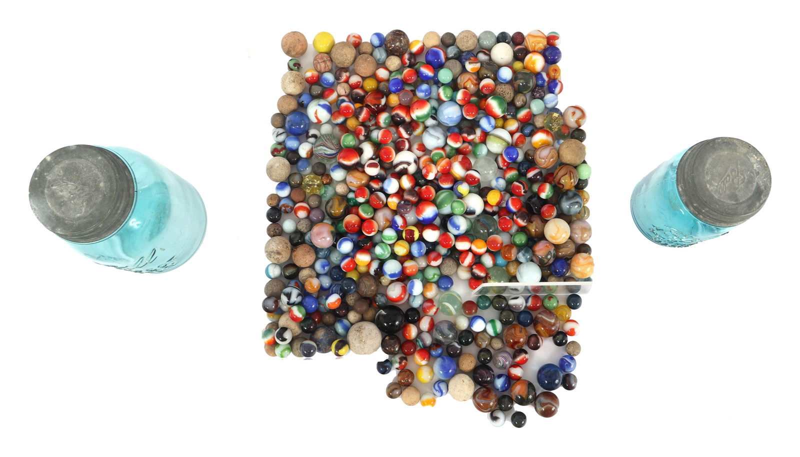 EARLY 20TH C. GLASS & CLAY MARBLES (1 of 3)