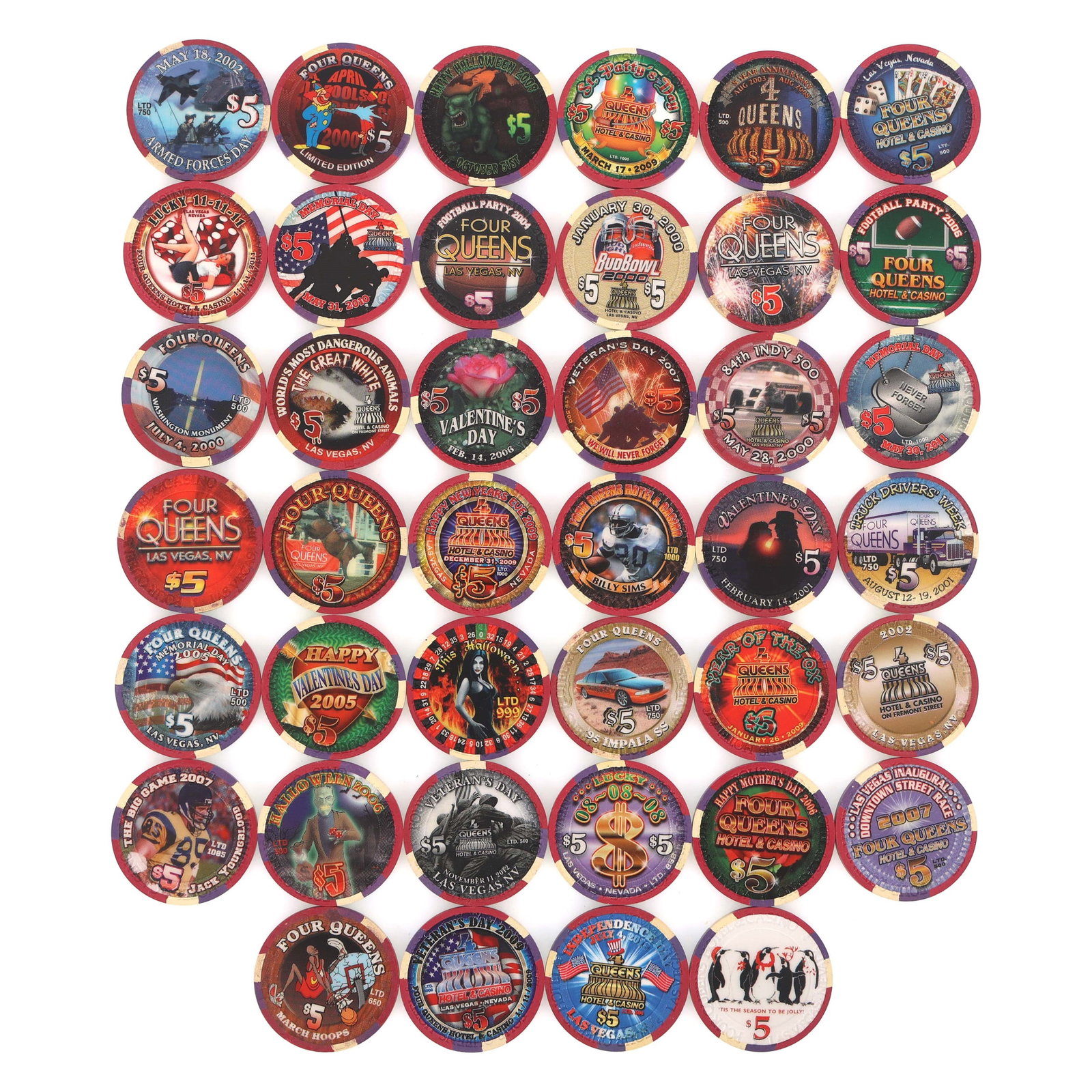 FOUR QUEENS $5 CASINO CHIPS: FOUR QUEENS $5 CASINO CHIPS Four Queens casino chips: (40) $5 Size: 1.5"
