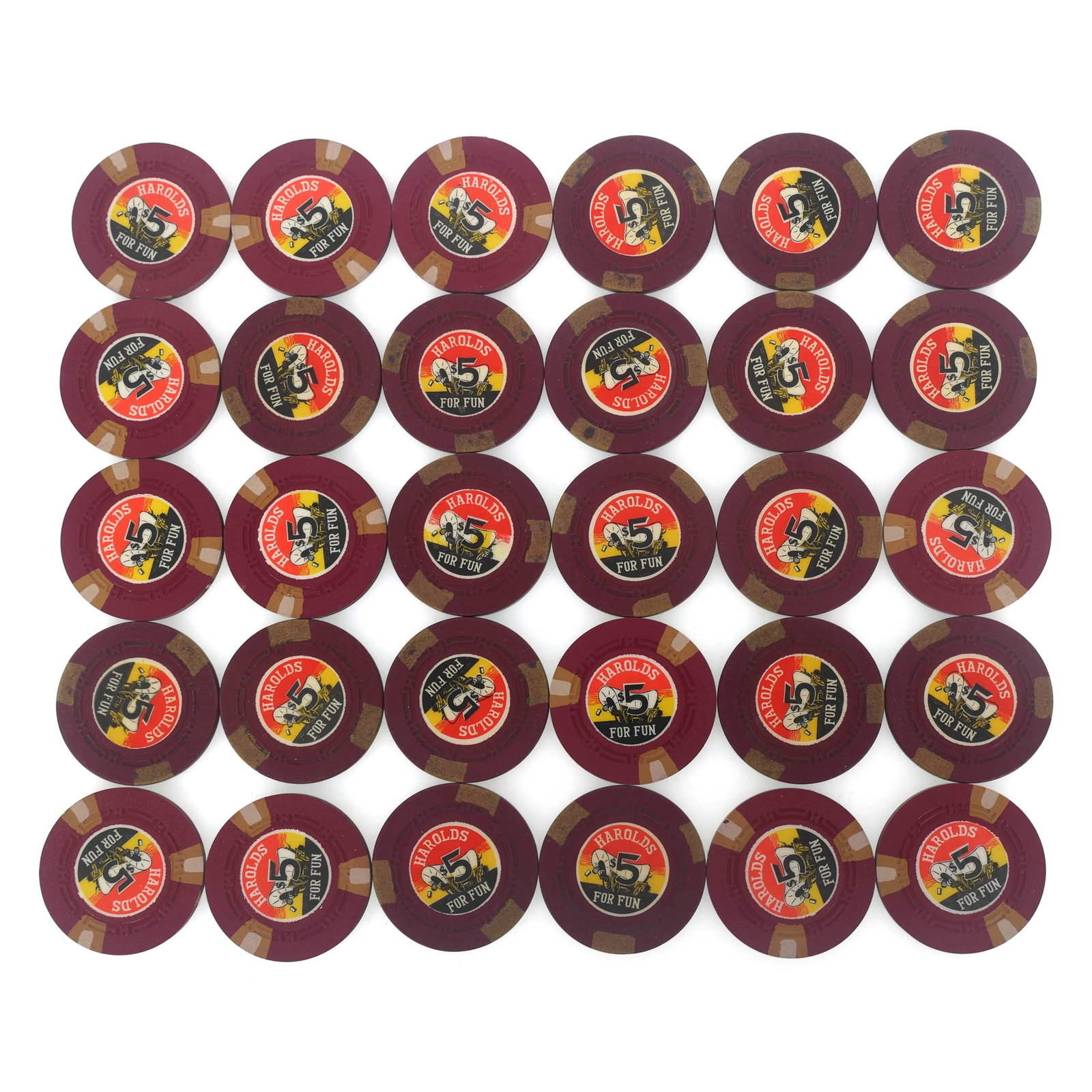 HAROLD'S CLUB FOR FUN $5 CASINO CHIPS: HAROLD'S CLUB FOR FUN $5 CASINO CHIPS Harold's Club For Fun casino chips: (30) $5 Size: 1.5"