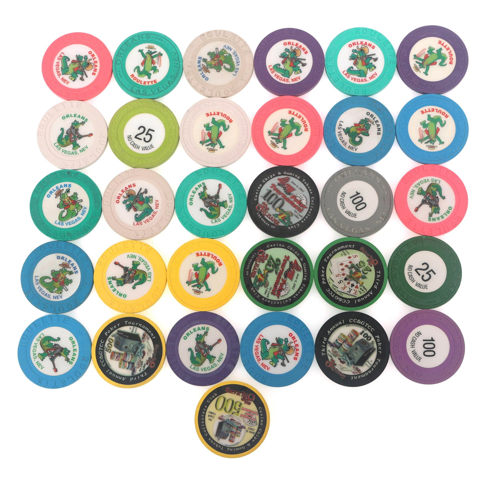 ORLEANS CASINO CHIPS: ORLEANS CASINO CHIPS Orleans casino chips: (21) Roulette (10) No cash value Size: 1.5"