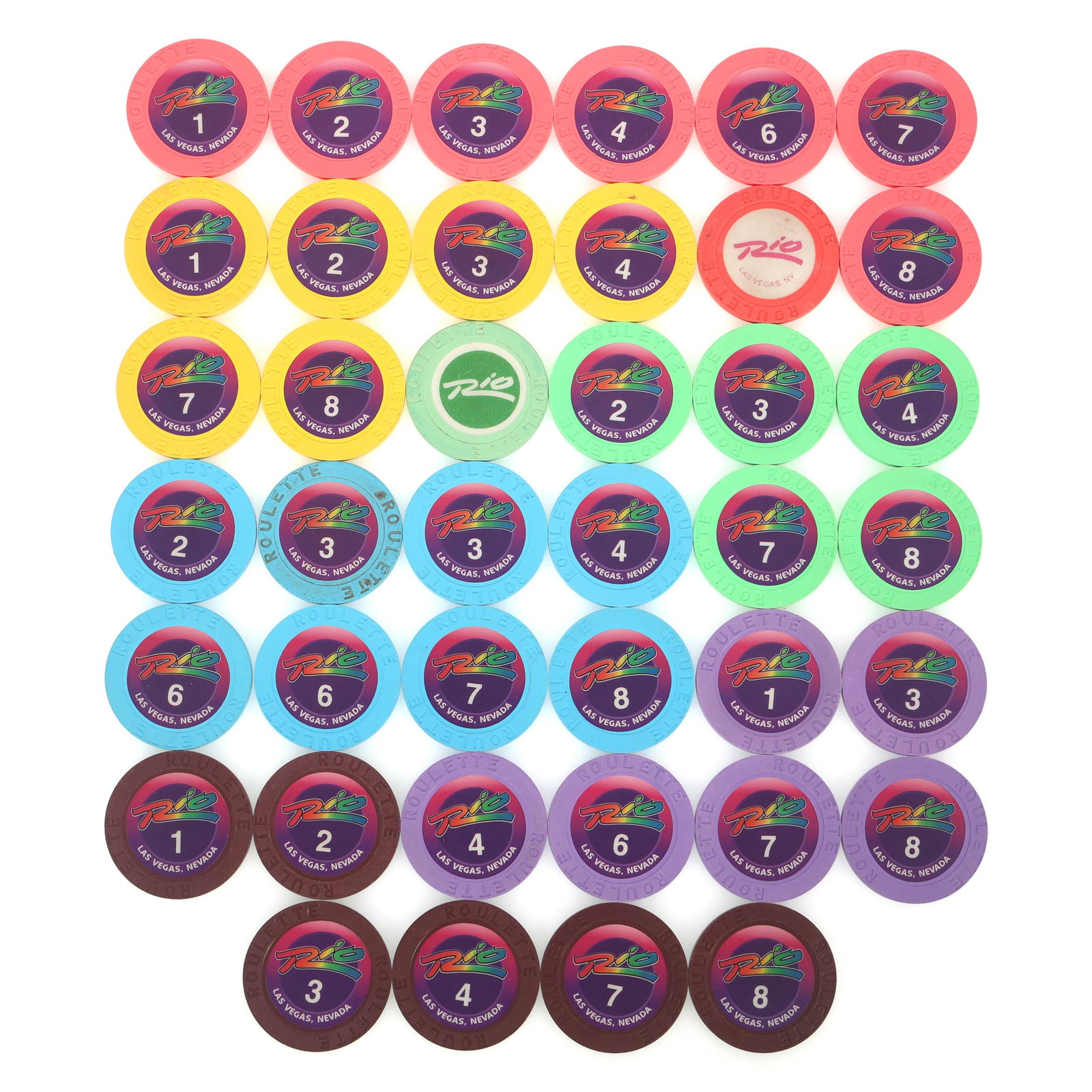 RIO ROULETTE CASINO CHIPS: RIO ROULETTE CASINO CHIPS Rio casino chips: (40) Roulette Size: 1.5"