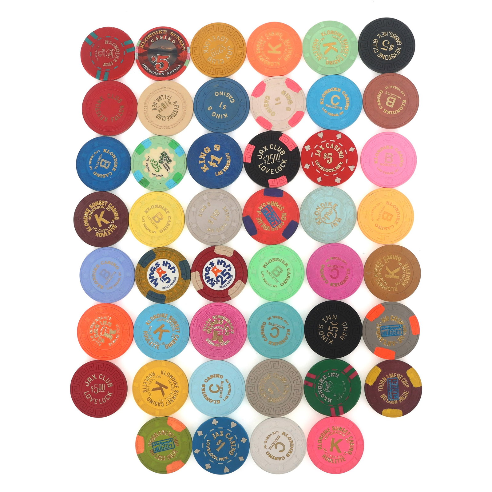 CASINO CHIPS: CASINO CHIPS Casino chips: Klondike (1) $1 (2) $5 (1) $25 (12) Roulette (7) No Cash Value Jax Club