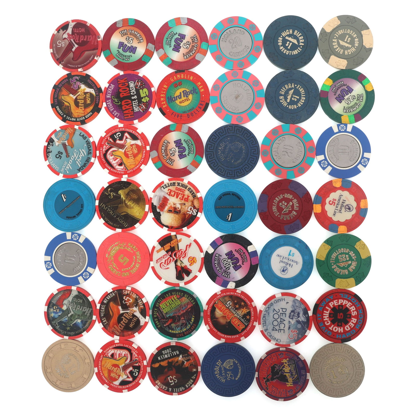 CASINO CHIPS: CASINO CHIPS Casino chips: Hard Rock (2) $1 (19) $5 High Sierra (3) $1 (1) $5 (1