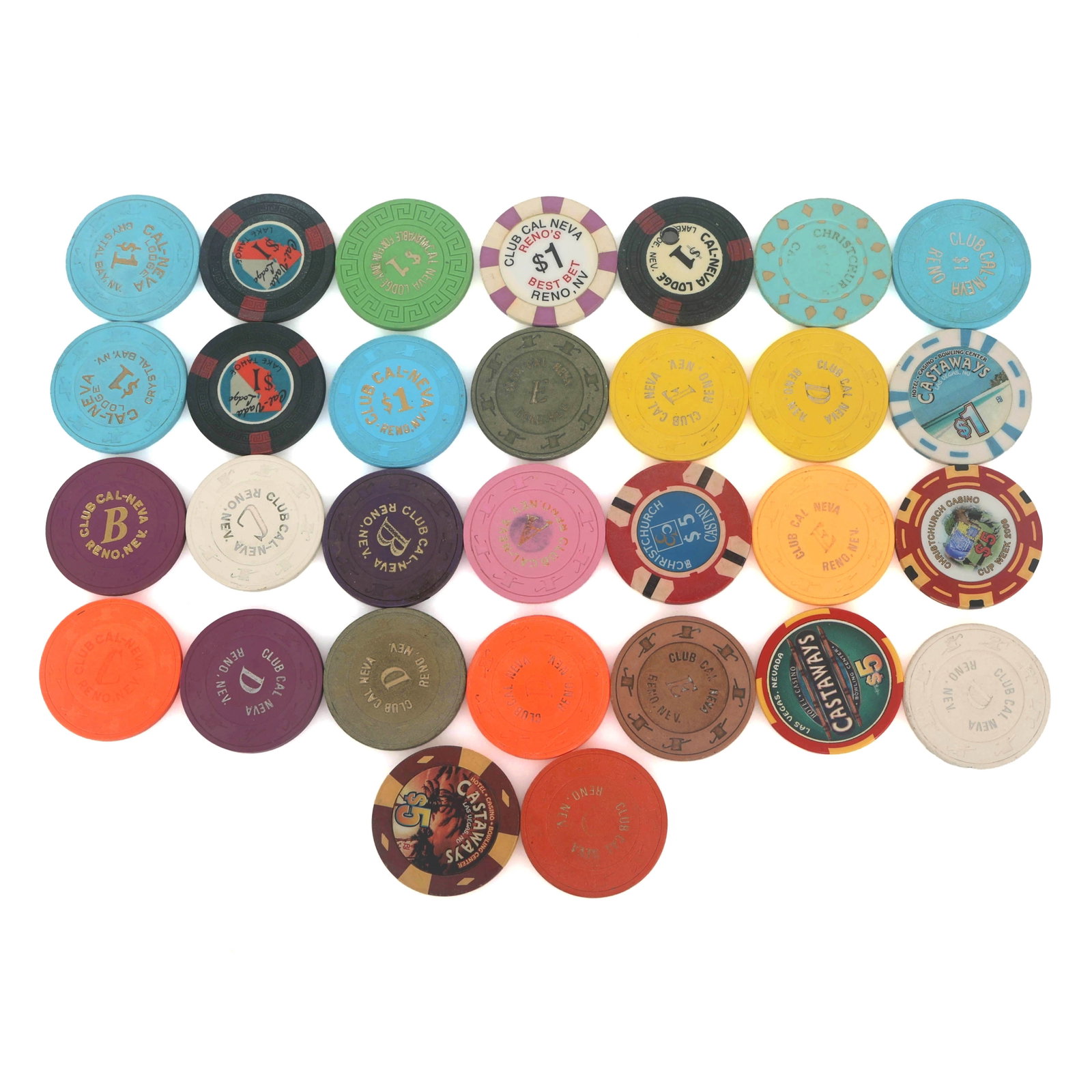CASINO CHIPS: CASINO CHIPS Casino chips: Castaways (1) $1 (2) $5 Club Cal Neva (15) Roulette