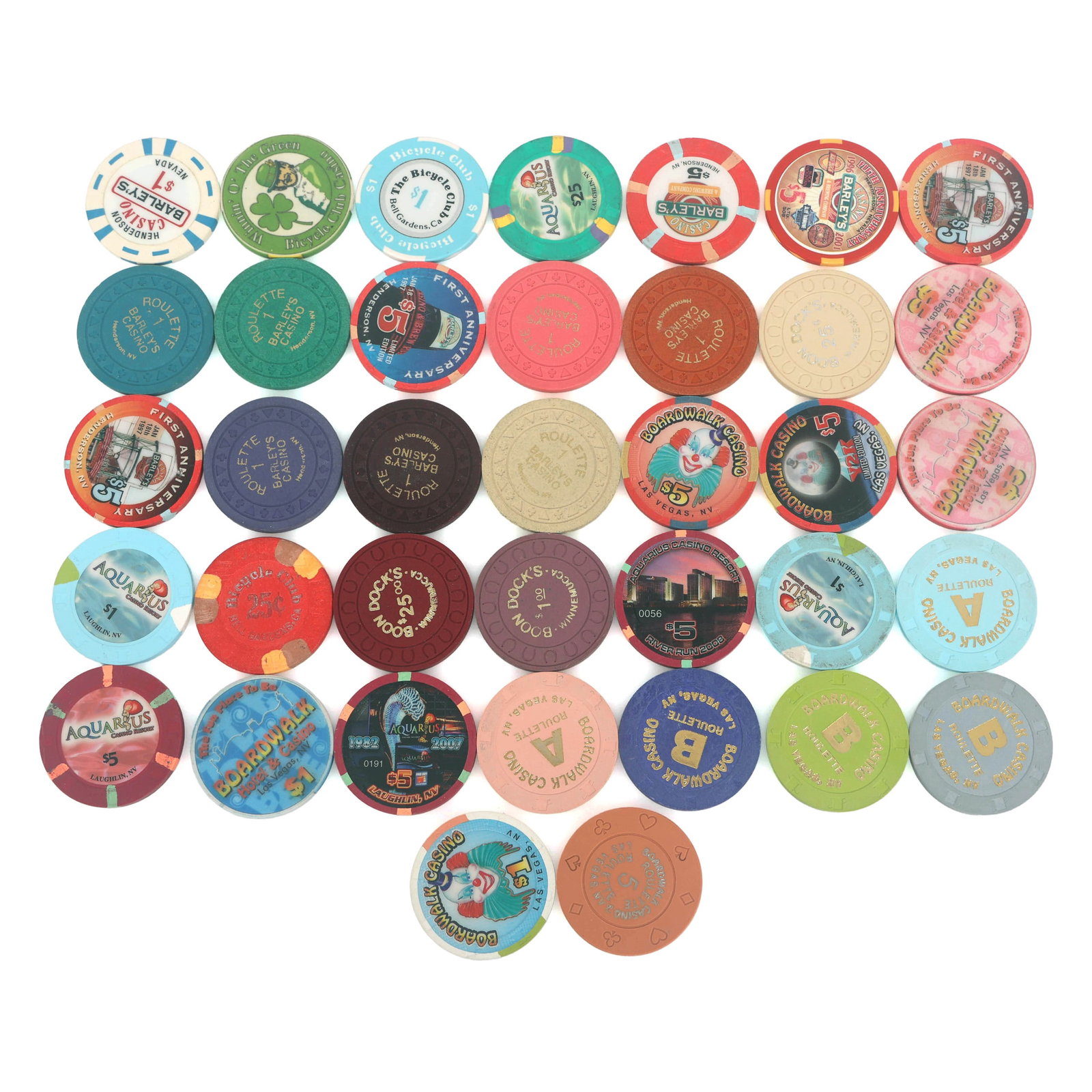 CASINO CHIPS: CASINO CHIPS Casino chips: Aquarius (2) $1 (3) $5 (1) $25 Barley's (1) $1 (5) $5