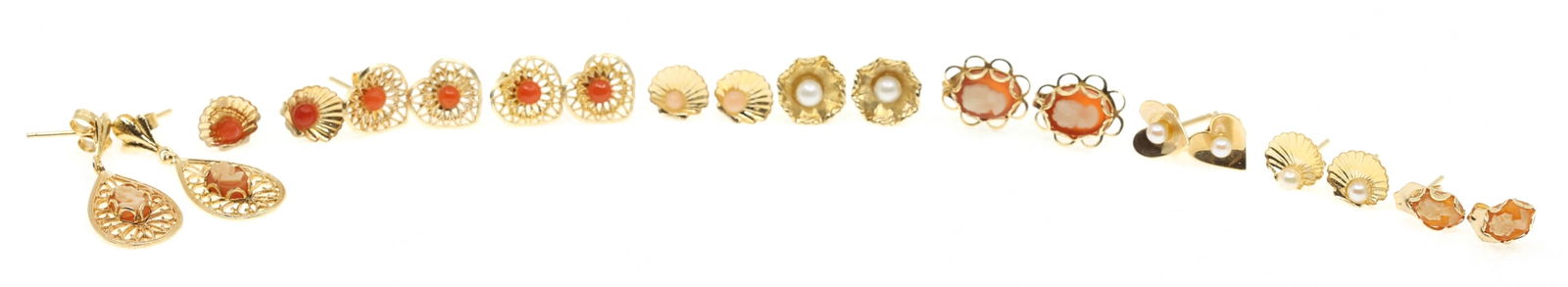 14K YELLOW GOLD EARRINGS - PEARL, CORAL, & CAMEO (1 of 7)