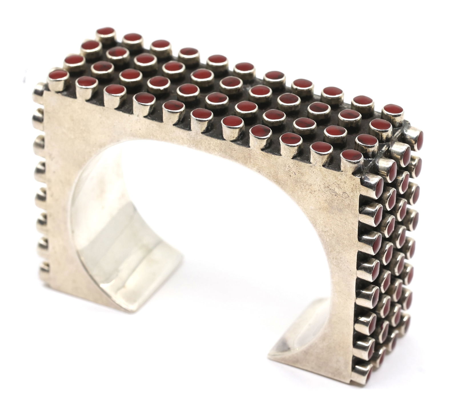 TAXCO STERLING SILVER CARNELIAN GEOMETRIC CUFF BRACELET (1 of 7)