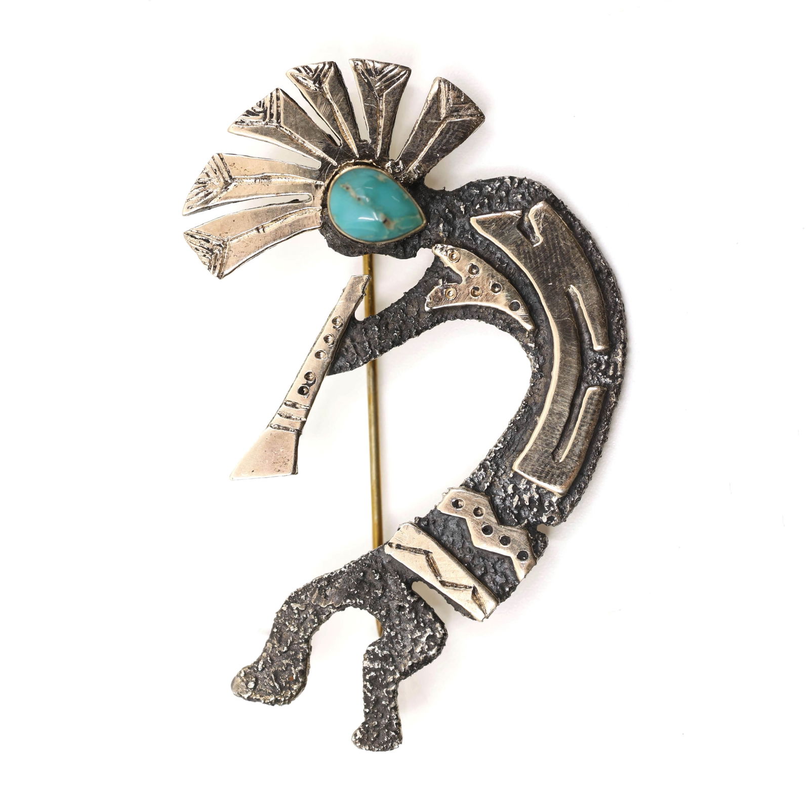 STERLING SILVER & 14K GOLD M. LITTLE ELK TURQUOISE PIN (1 of 2)