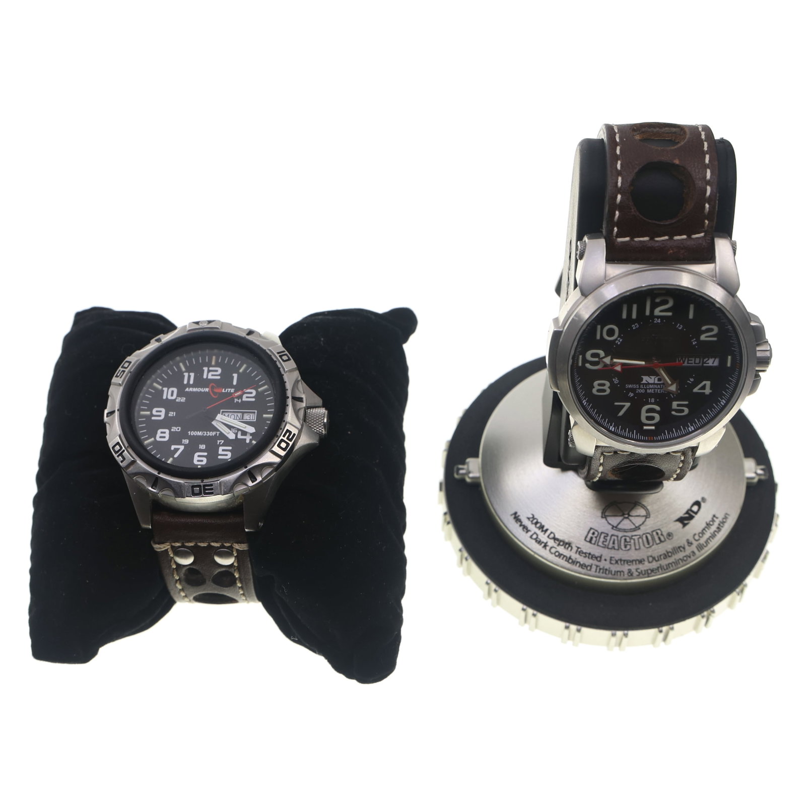 MEN'S WRIST WATCHES: MEN'S WRIST WATCHES Men's wrist watches: Armour Lite Arabic numerals & baton markers Leather band Swiss movement 100 meters 48mm <